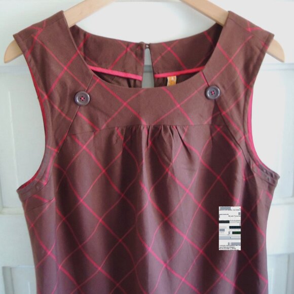 Anthro Maeve Brown & Red Silk Blend Plaid Shift Dress 12 - Picture 3 of 10